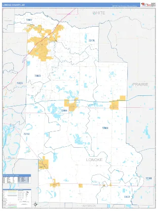 Lonoke County, AR Business Reference style ZIP Code wall map
