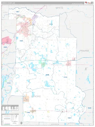 Lonoke County, AR Classic style ZIP Code wall map
