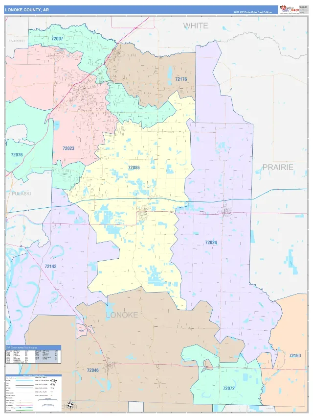 Lonoke County, AR ZIP Code Wall Map, ColorCast style