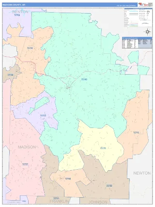 Madison County, AR ColorCast style ZIP Code wall map