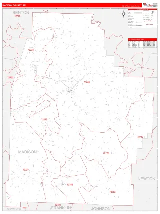Madison County, AR RedLine style ZIP Code wall map