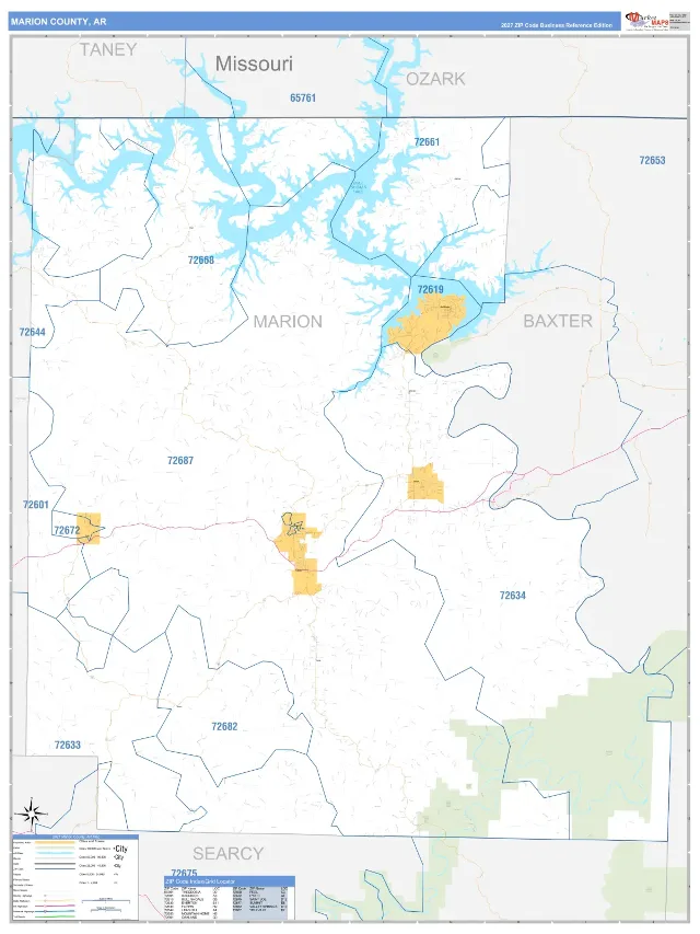 Marion County, AR ZIP Code Wall Map, Business Reference style