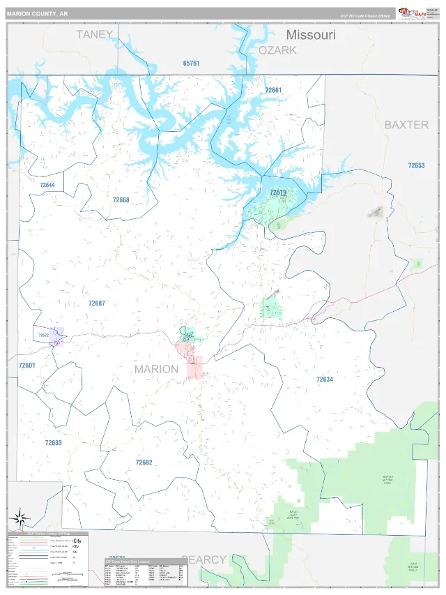 Marion County, AR ZIP Code Wall Map, Classic style