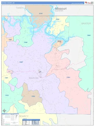 Marion County, AR ColorCast style ZIP Code wall map