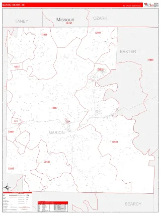 Marion County, AR RedLine style ZIP Code wall map