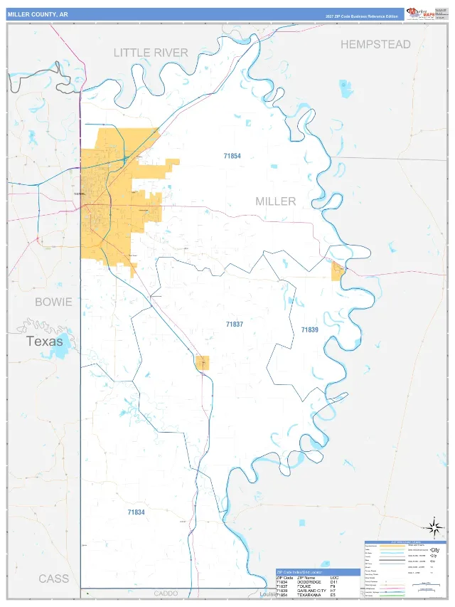 Miller County, AR ZIP Code Wall Map, Business Reference style