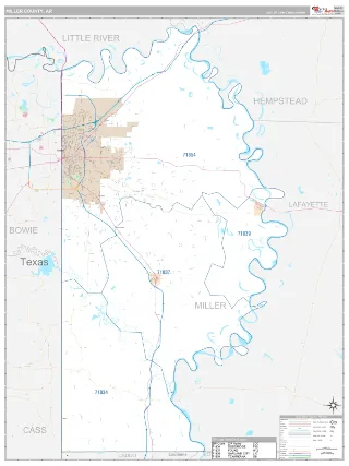Miller County, AR Classic style ZIP Code wall map