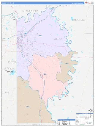 Miller County, AR ColorCast style ZIP Code wall map