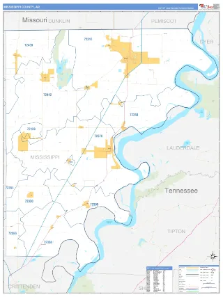 Mississippi County, AR Business Reference style ZIP Code wall map
