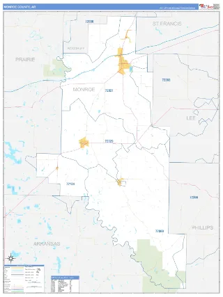 Monroe County, AR Business Reference style ZIP Code wall map