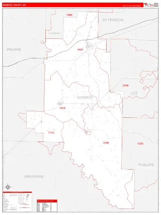 Monroe County, AR RedLine style ZIP Code wall map