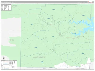 Montgomery County, AR Classic style ZIP Code wall map