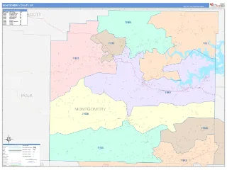 Montgomery County, AR ColorCast style ZIP Code wall map