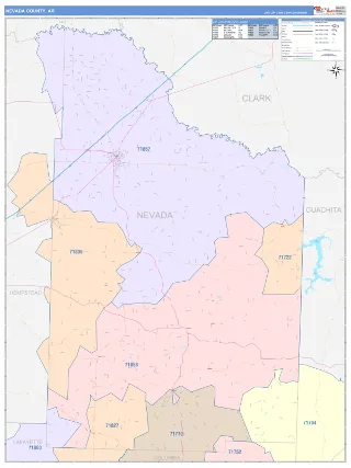 Nevada County, AR ColorCast style ZIP Code wall map