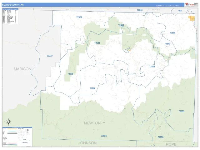 Newton County, AR ZIP Code Wall Map, Business Reference style