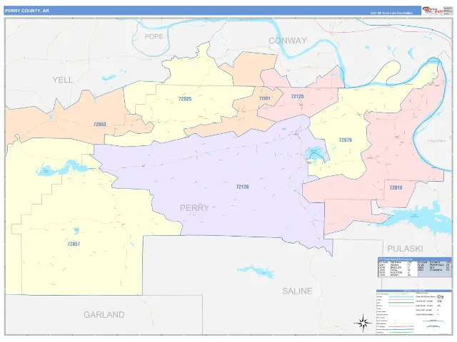 Perry County, AR ZIP Code Wall Map, ColorCast style