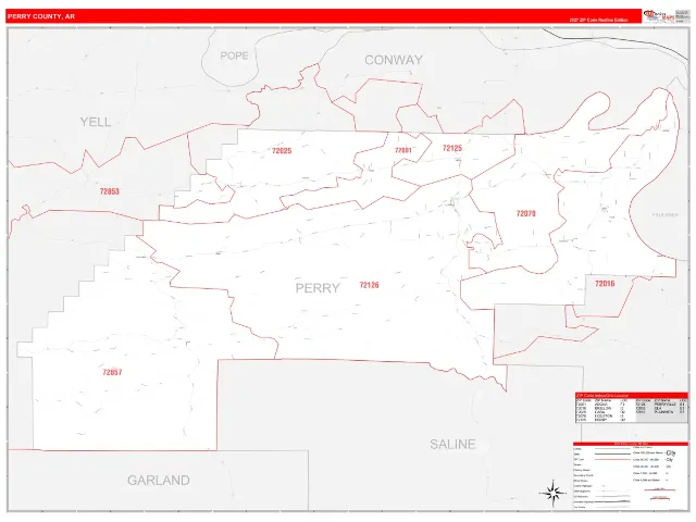 Perry County, AR ZIP Code Wall Map, RedLine style