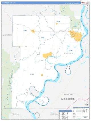 Phillips County, AR Business Reference style ZIP Code wall map