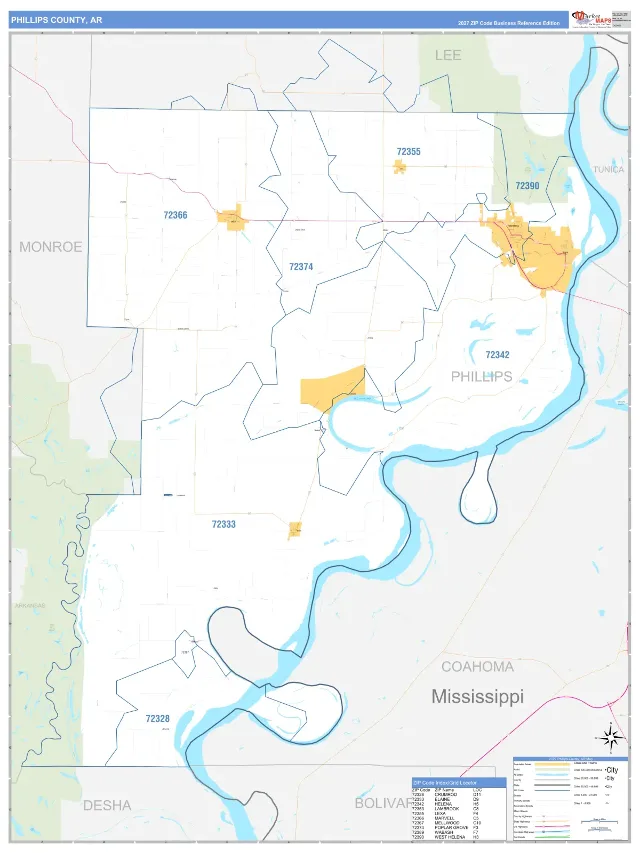 Phillips County, AR ZIP Code Wall Map, Business Reference style