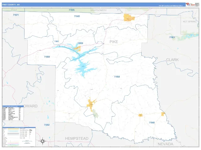 Pike County, AR ZIP Code Wall Map, Business Reference style