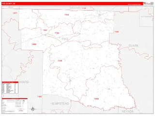 Pike County, AR RedLine style ZIP Code wall map