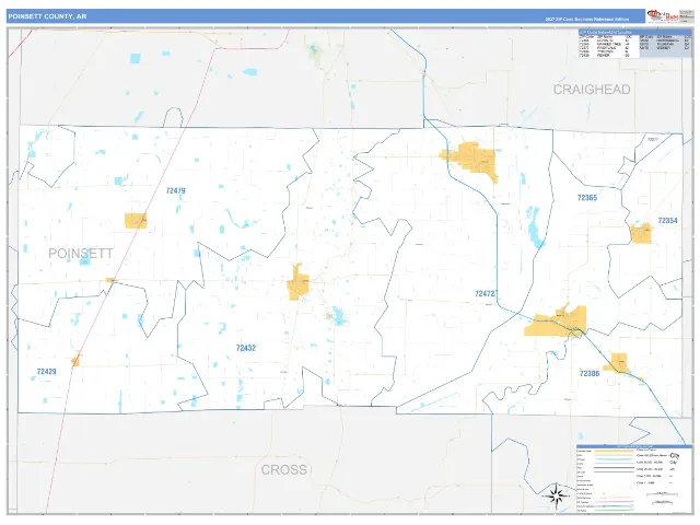 Poinsett County, AR ZIP Code Wall Map, Business Reference style