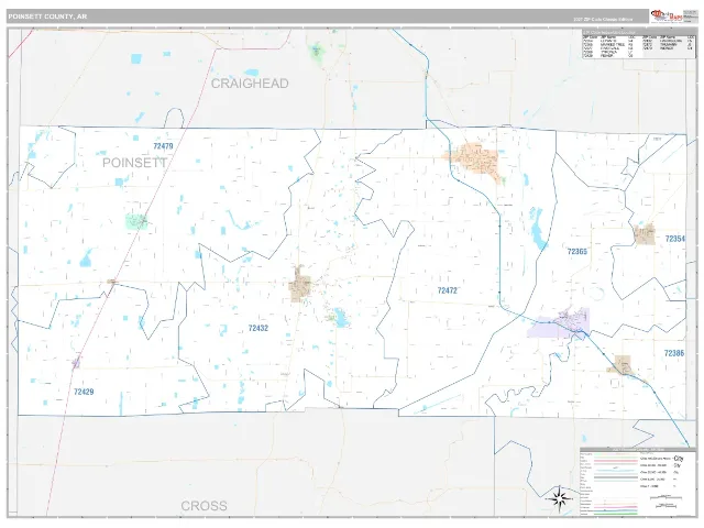 Poinsett County, AR ZIP Code Wall Map, Classic style