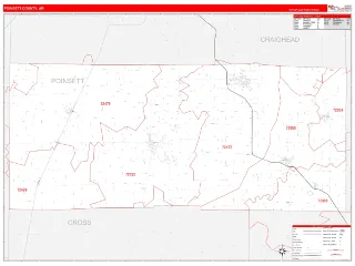Poinsett County, AR RedLine style ZIP Code wall map