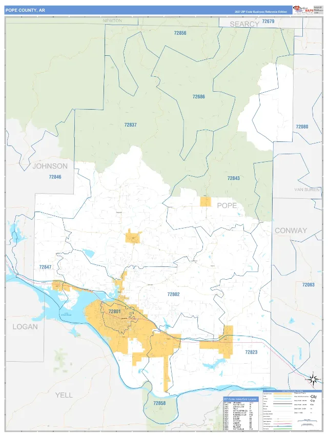 Pope County, AR ZIP Code Wall Map, Business Reference style