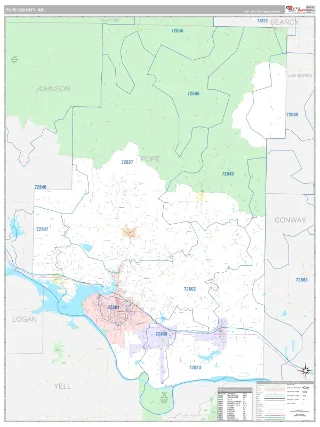 Pope County, AR Classic style ZIP Code wall map