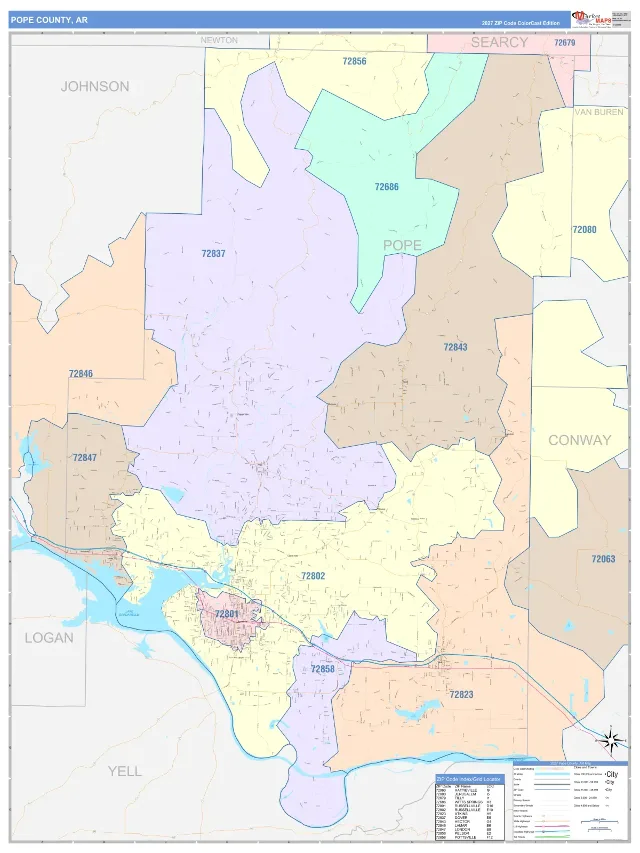 Pope County, AR ZIP Code Wall Map, ColorCast style