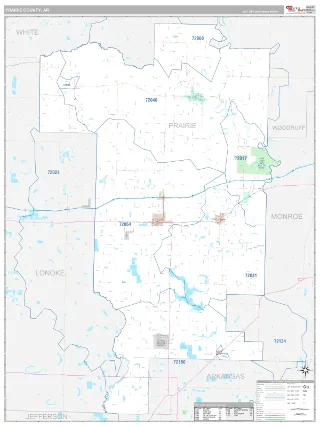 Prairie County, AR Classic style ZIP Code wall map