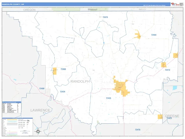 Randolph County, AR ZIP Code Wall Map, Business Reference style
