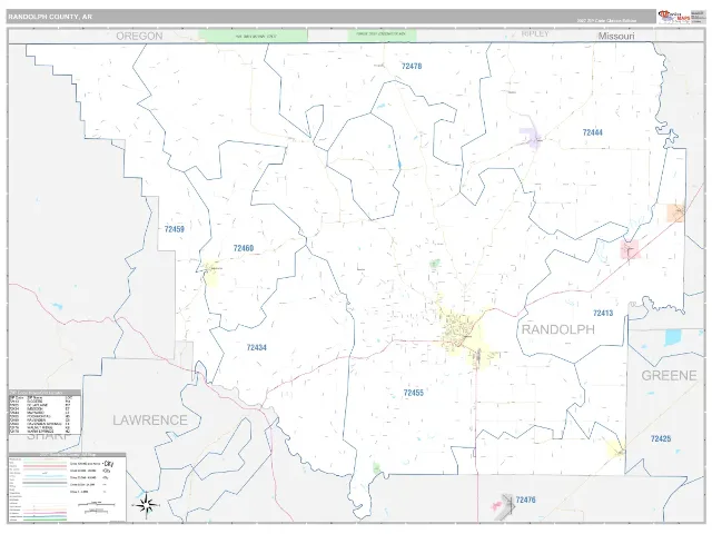Randolph County, AR ZIP Code Wall Map, Classic style
