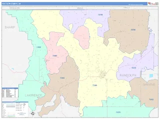 Randolph County, AR ColorCast style ZIP Code wall map