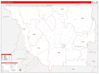 Randolph County, AR RedLine style ZIP Code wall map