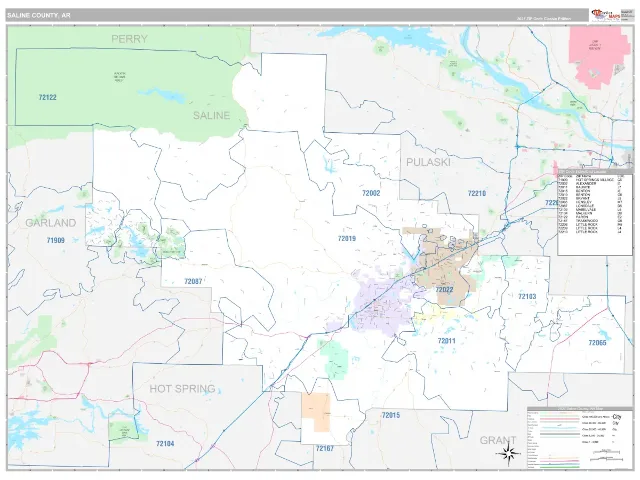 Saline County, AR ZIP Code Wall Map, Classic style