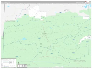 Scott County, AR Classic style ZIP Code wall map