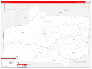 Scott County, AR RedLine style ZIP Code wall map
