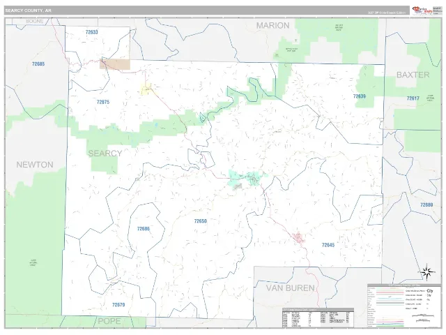 Searcy County, AR ZIP Code Wall Map, Classic style