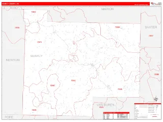 Searcy County, AR RedLine style ZIP Code wall map