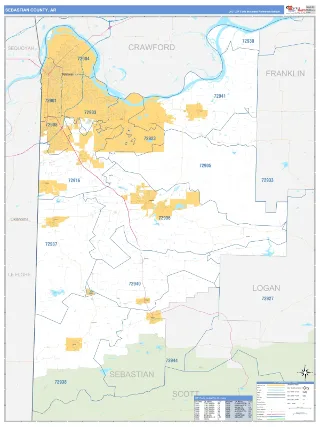 Sebastian County, AR Business Reference style ZIP Code wall map