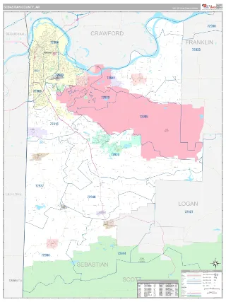 Sebastian County, AR Classic style ZIP Code wall map