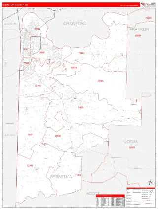 Sebastian County, AR RedLine style ZIP Code wall map