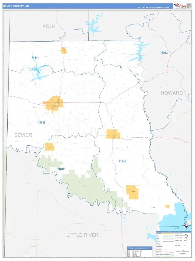 Sevier County, AR ZIP Code Wall Map, Business Reference style