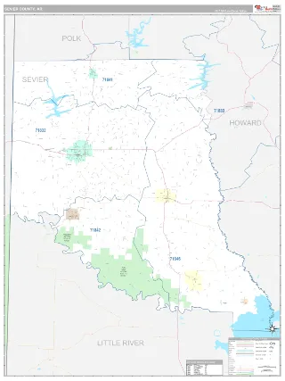 Sevier County, AR Classic style ZIP Code wall map