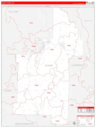Sharp County, AR RedLine style ZIP Code wall map