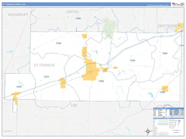 St. Francis County, AR ZIP Code Wall Map, Business Reference style