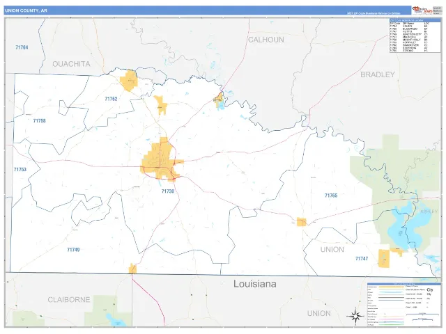 Union County, AR ZIP Code Wall Map, Business Reference style