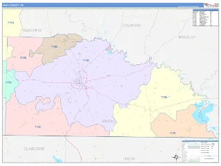Union County, AR ColorCast style ZIP Code wall map